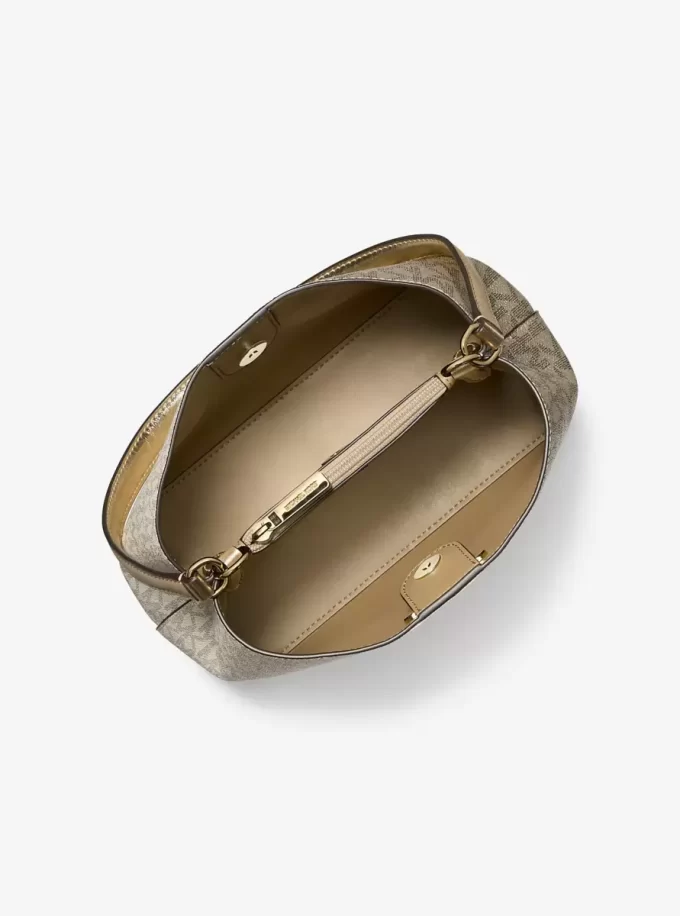 Pratt Medium Two-Tone Metallic Signature Logo Shoulder Bag Pratt Medium Two-Tone Metallic Signature Logo Shoulder Bag