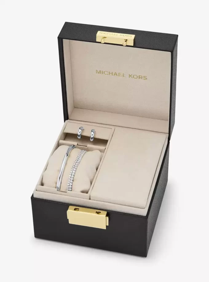 Precious Metal-Plated Brass 3-Piece Pavé Gift Set Precious Metal-Plated Brass 3-Piece Pavé Gift Set