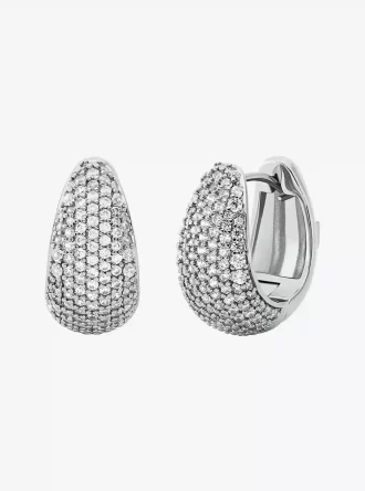 Precious Metal-Plated Brass Pavé Teardrop Huggie Earrings