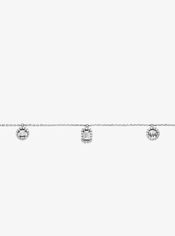Precious Metal-Plated Sterling Silver Pavé Mixed Charms Necklace