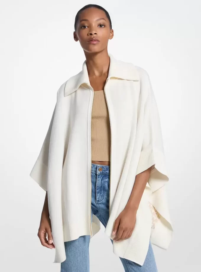 Reversible Logo Cotton Blend Zip-Up Poncho Reversible Logo Cotton Blend Zip-Up Poncho