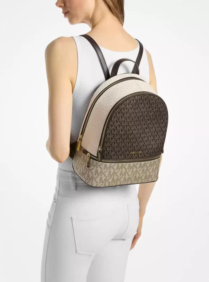 Rhea Medium Metallic Signature Logo Backpack