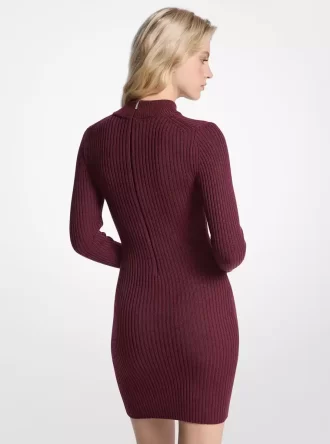 Ribbed Stretch Wool Mock Neck Dress