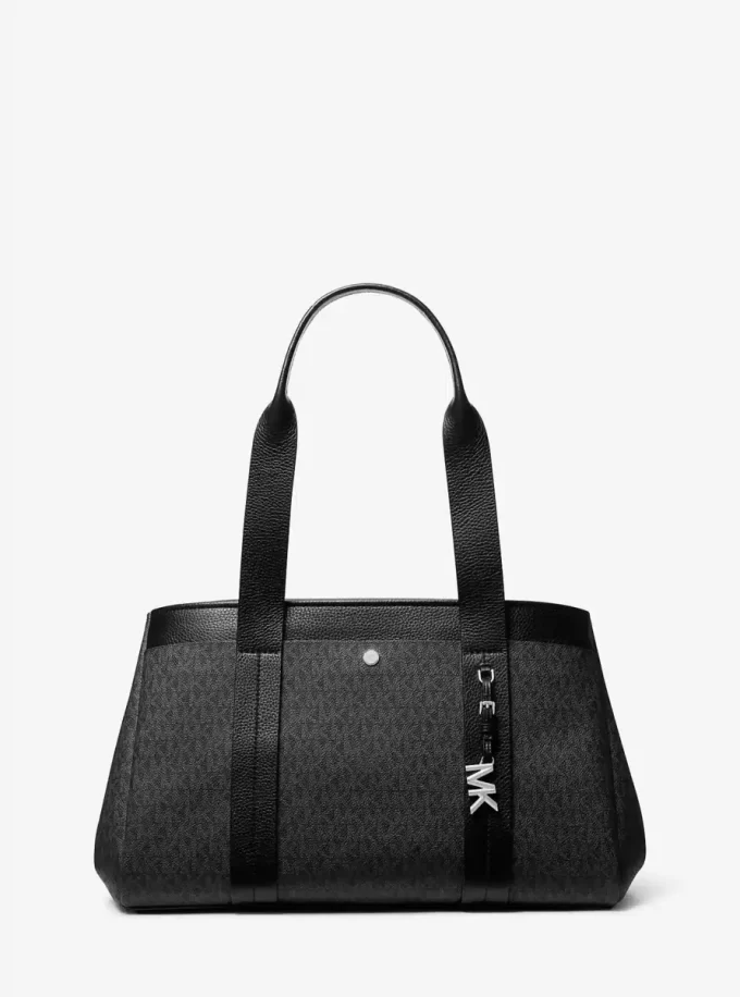Romee Large Signature Logo and Leather Tote Bag Romee Large Signature Logo and Leather Tote Bag