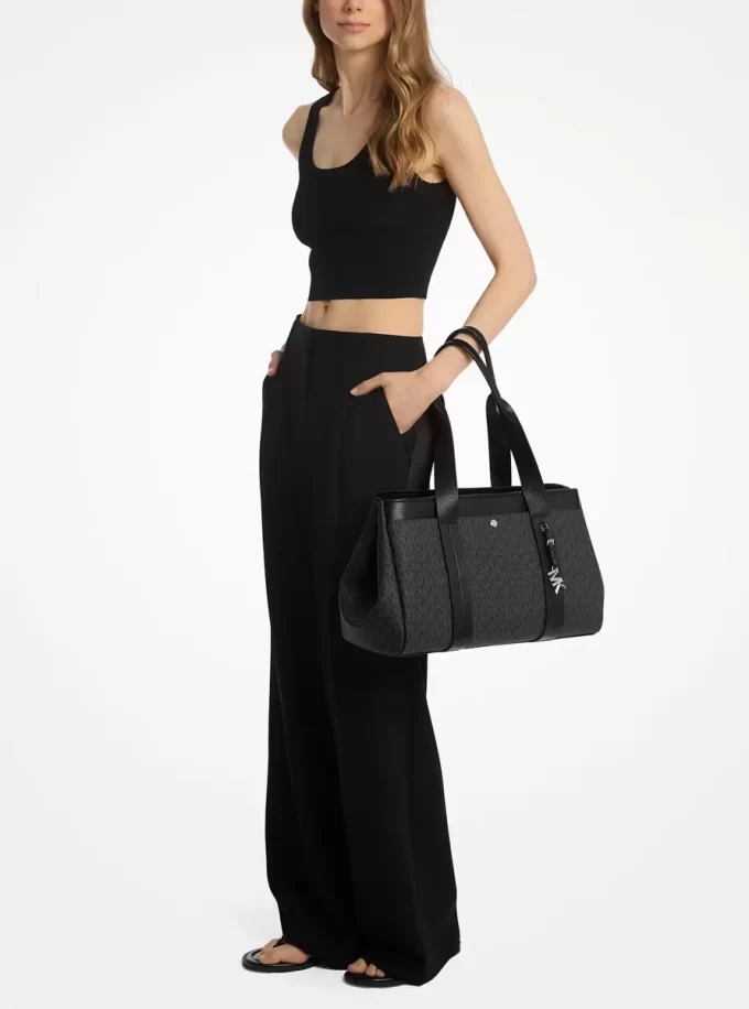 Romee Large Signature Logo and Leather Tote Bag Romee Large Signature Logo and Leather Tote Bag