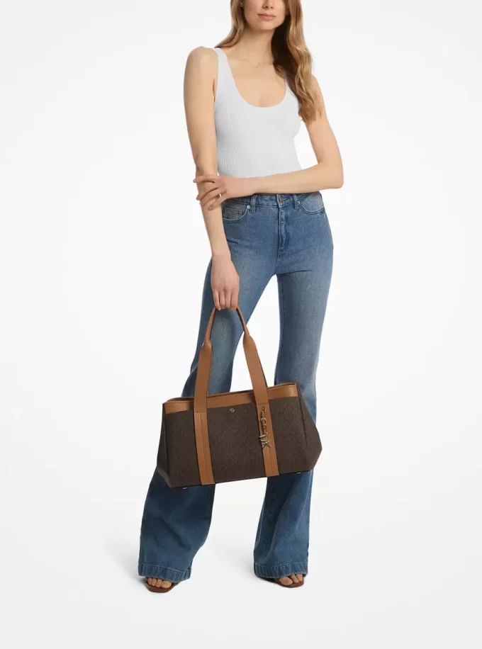 Romee Large Signature Logo and Leather Tote Bag Romee Large Signature Logo and Leather Tote Bag