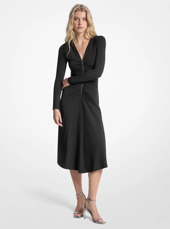 Ruched Stretch Matte Jersey Dress