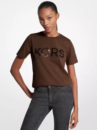 Sequined Logo Cotton T-Shirt