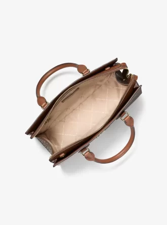 Sheila Medium Two-Tone Metallic Signature Logo Satchel