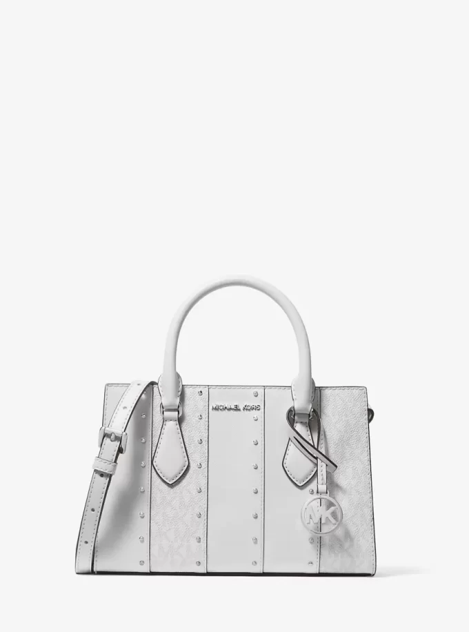 Sheila Small Studded Patchwork and Signature Logo Satchel