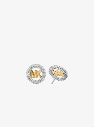 Small Pavé Logo Charm Two-Tone Stud Earrings