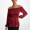 Smocked Moiré Jacquard Off-The-Shoulder Top