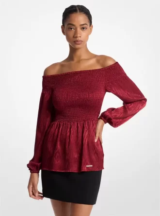 Smocked Moiré Jacquard Off-The-Shoulder Top Smocked Moiré Jacquard Off-The-Shoulder Top