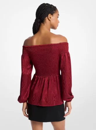 Smocked Moiré Jacquard Off-The-Shoulder Top Smocked Moiré Jacquard Off-The-Shoulder Top