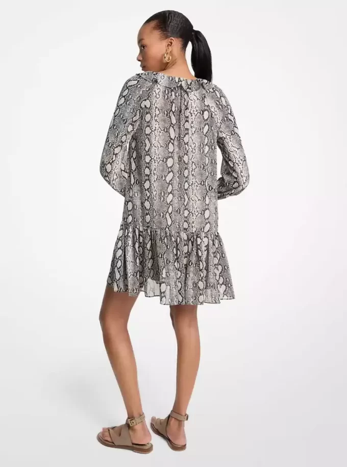 Snake Print Georgette Ruffle Mini Dress