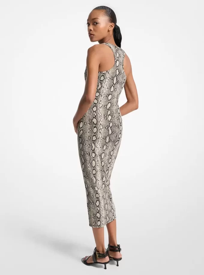 Snake Print Stretch Jersey Racerback Dress