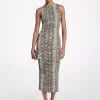 Snake Print Stretch Jersey Ruched Midi Dress