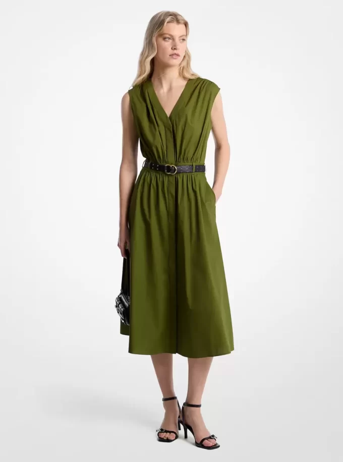 Stretch Cotton Poplin Belted Midi Dress Stretch Cotton Poplin Belted Midi Dress