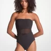 Stretch Nylon Belted Strapless Swimsuit