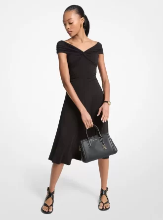Stretch Viscose Off-The-Shoulder Midi Dress