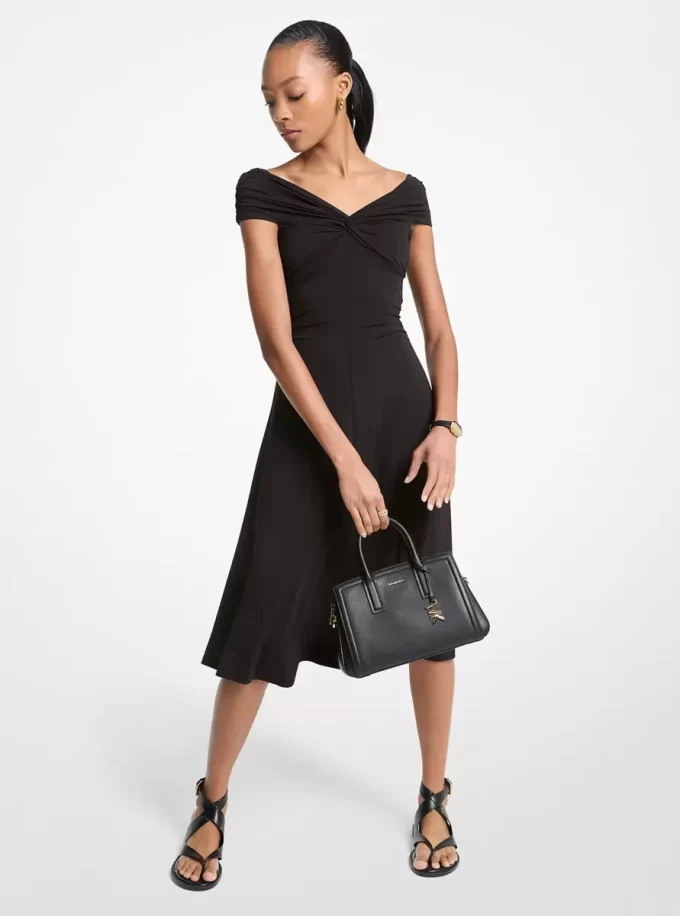 Stretch Viscose Off-The-Shoulder Midi Dress