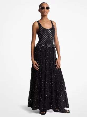 Studded Georgette Tiered Maxi Skirt Studded Georgette Tiered Maxi Skirt