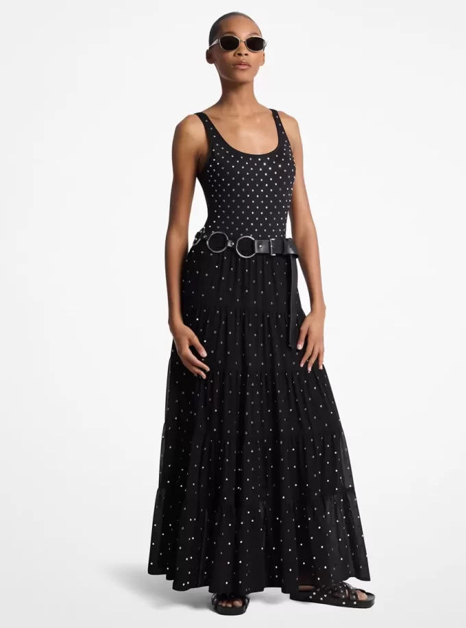 Studded Georgette Tiered Maxi Skirt Studded Georgette Tiered Maxi Skirt