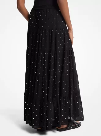 Studded Georgette Tiered Maxi Skirt Studded Georgette Tiered Maxi Skirt