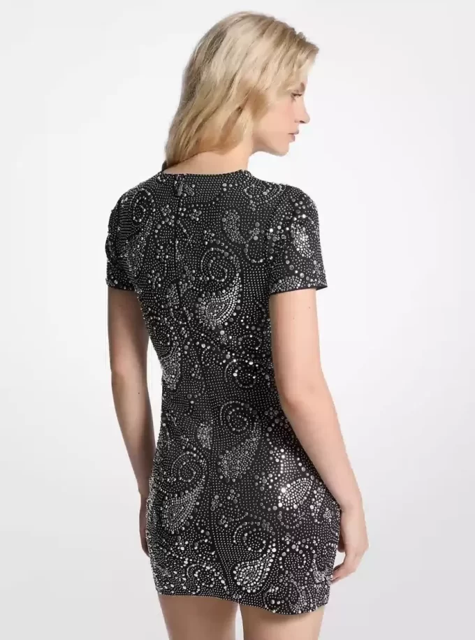 Studded Paisley Scuba Mini Dress Studded Paisley Scuba Mini Dress
