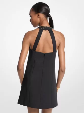 Studded Stretch Crepe Halter Mini Dress