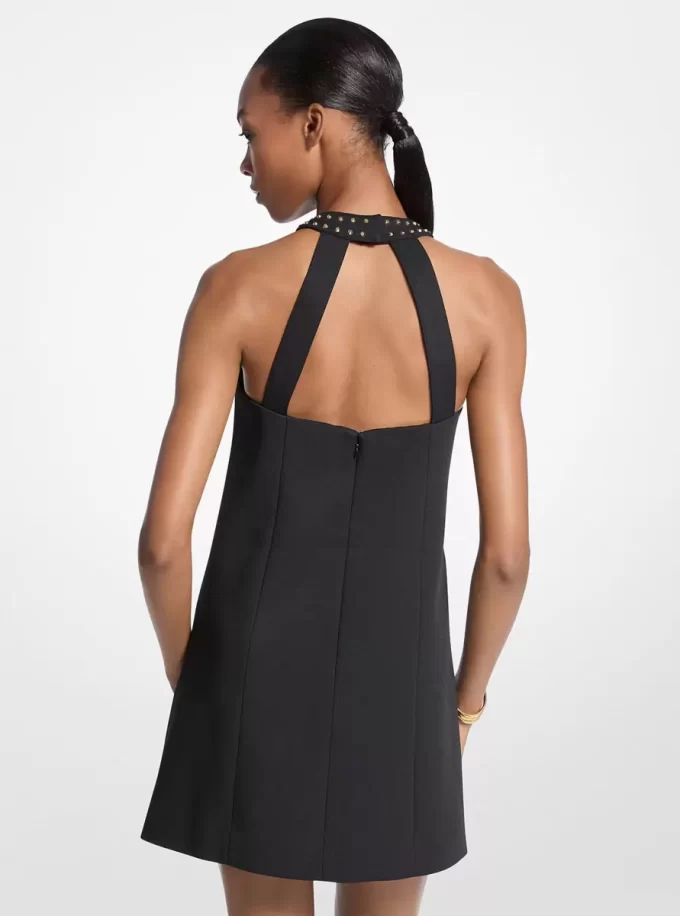 Studded Stretch Crepe Halter Mini Dress