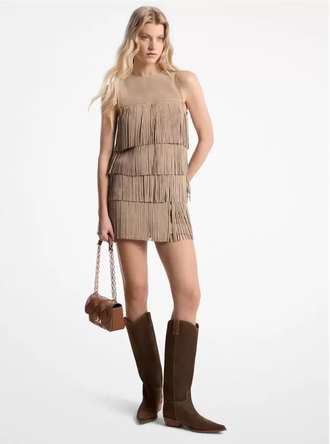 Suede Fringed Mini Dress Suede Fringed Mini Dress