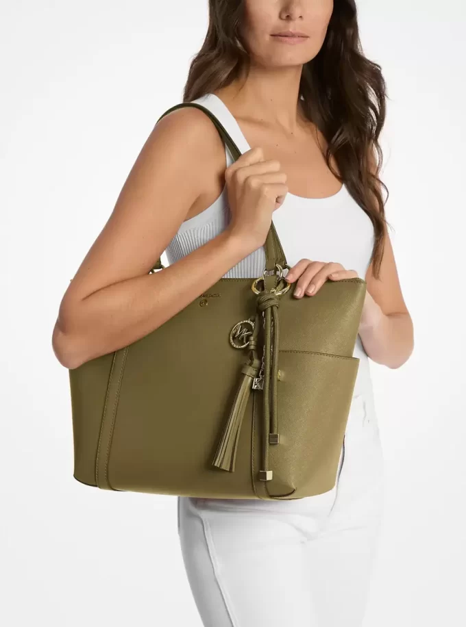 Sullivan Large Saffiano Leather Top-Zip Tote Bag