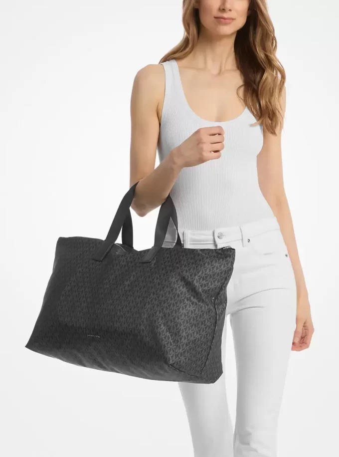 Tanner Large Printed Signature Logo Reversible Packable Tote Bag