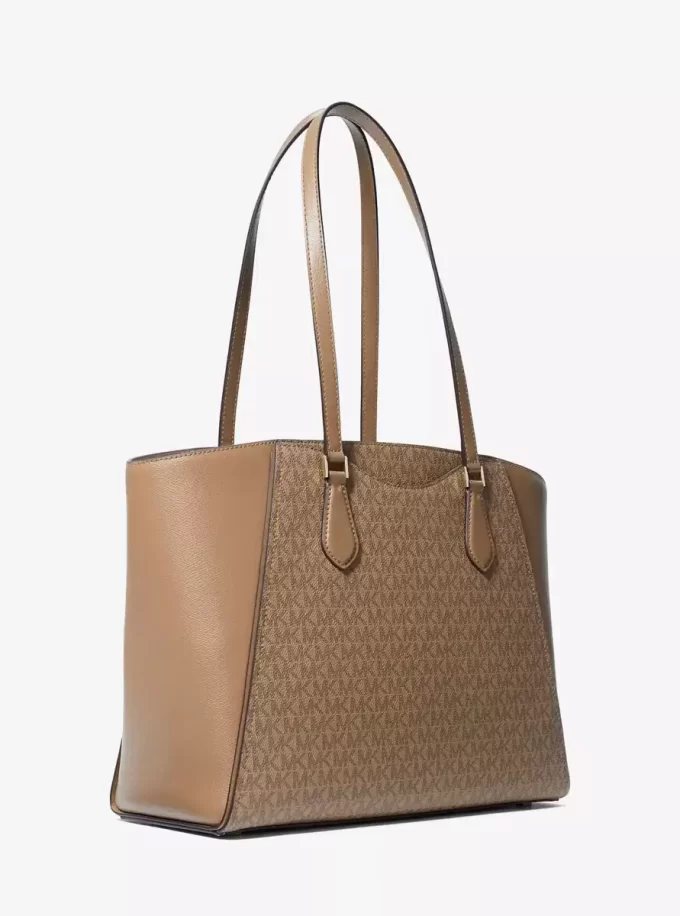 Taryn Large Signature Logo and Leather Tote Bag