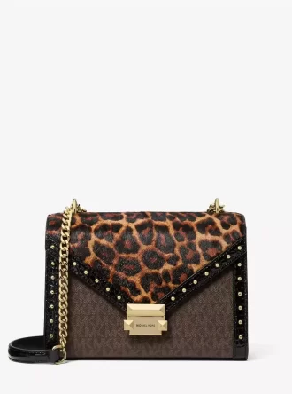 Whitney Leopard Print Calf Hair and Signature Logo Shoulder Bag