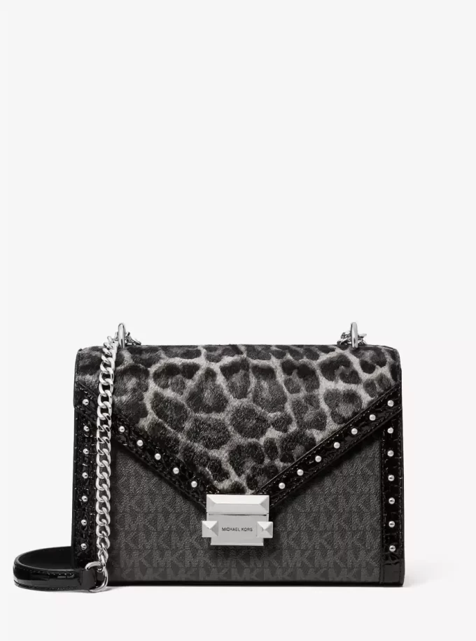 Whitney Medium Signature Logo and Leopard Print Calf Hair Shoulder Bag Whitney Medium Signature Logo and Leopard Print Calf Hair Shoulder Bag