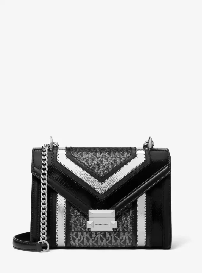 Whitney Medium Signature Logo and Metallic Shoulder Bag Whitney Medium Signature Logo and Metallic Shoulder Bag