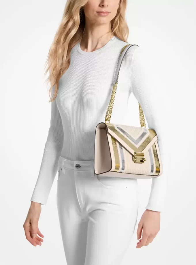 Whitney Medium Signature Logo and Metallic Shoulder Bag Whitney Medium Signature Logo and Metallic Shoulder Bag