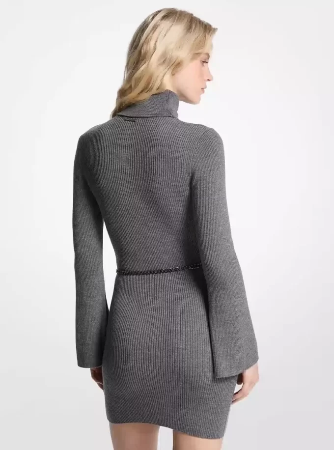 Wool Blend Belted Mini Dress