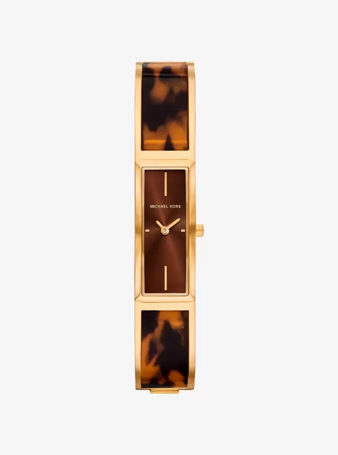 Yazmeen Gold-Tone and Tortoiseshell Acetate Bangle Watch
